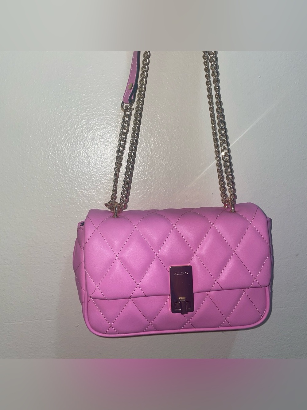 Aldo Pink Quilted Shoulder Bag with Gold Chain
